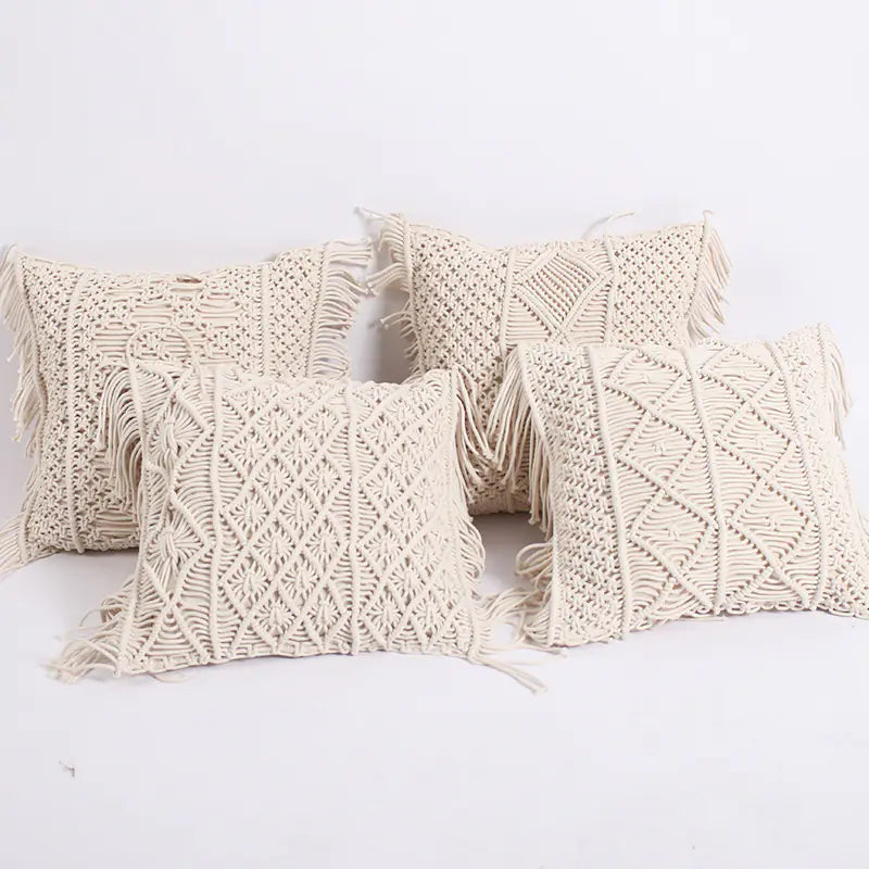 Hand-woven Pillow with Braid Rope Tassel Design