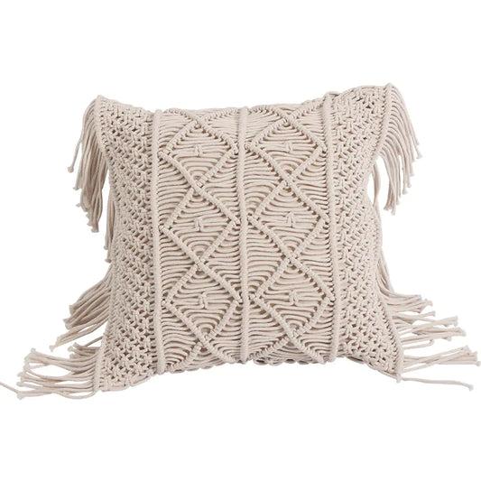Hand-woven Pillow with Braid Rope Tassel Design