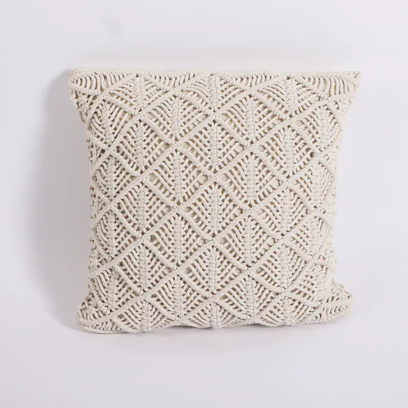Hand-woven Pillow with Braid Rope Tassel Design
